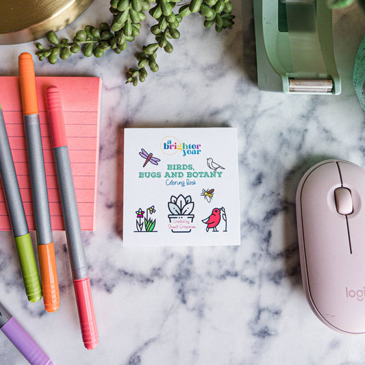 Mini Coloring Book - with small, simple images of bugs, birds, and plants