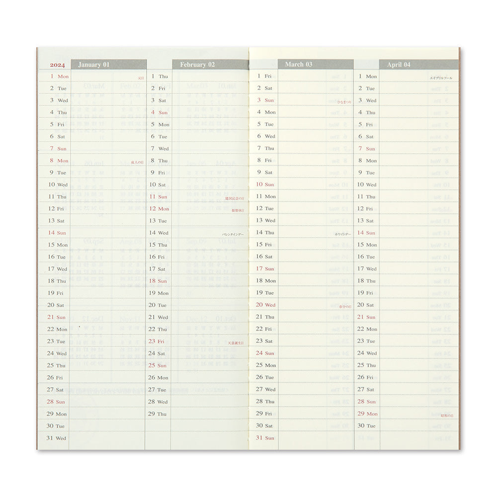 Weekly and Memo Traveler's Company 2024 Diary Refills Regular Size - Odd Nodd Art Supply