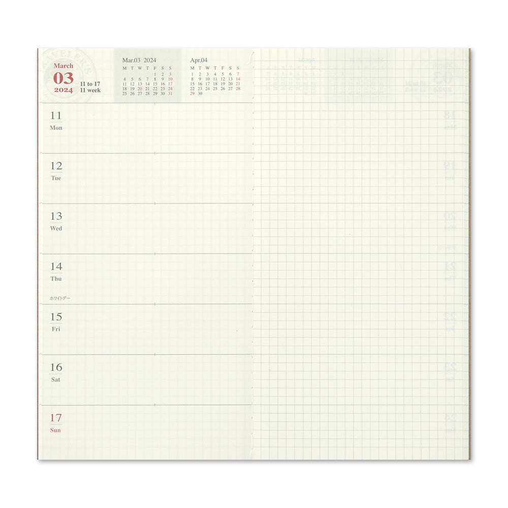 Weekly and Memo Traveler's Company 2024 Diary Refills Regular Size - Odd Nodd Art Supply