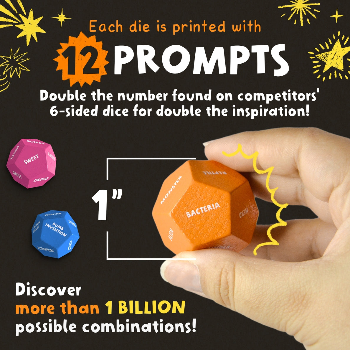 Art Dice, colorful 12 sided die set for drawing prompts