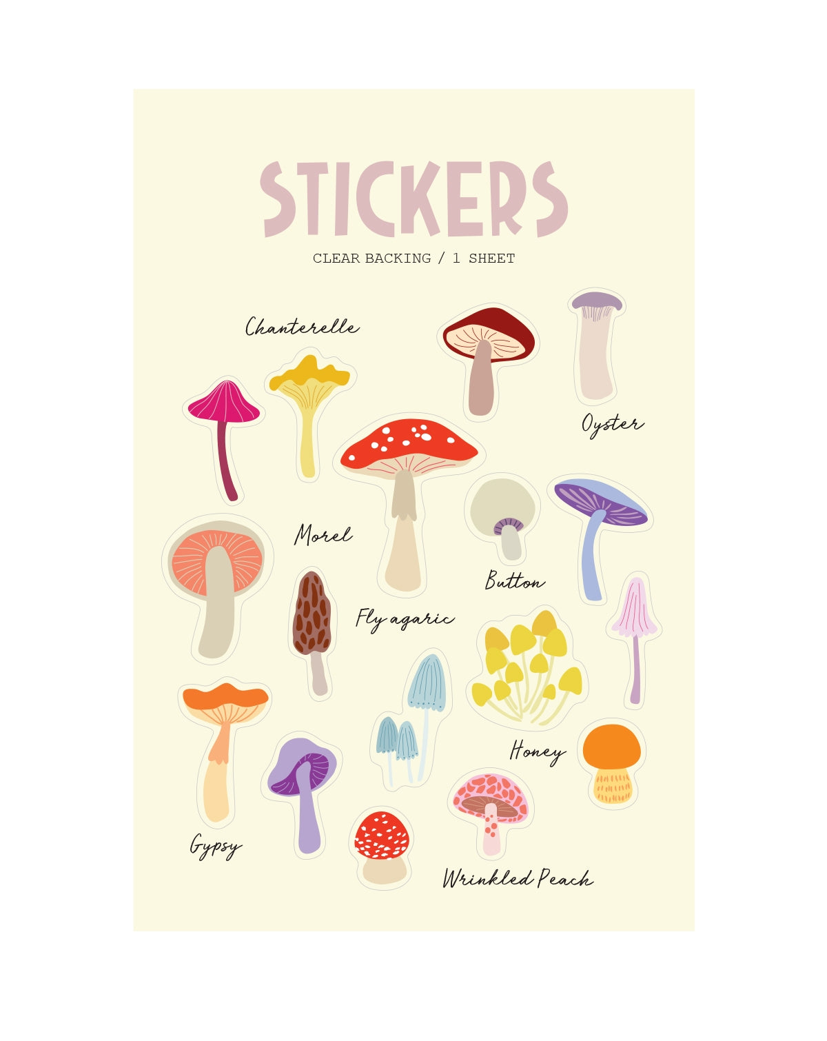Mushrooms Clear Stickers - Odd Nodd Art Supply