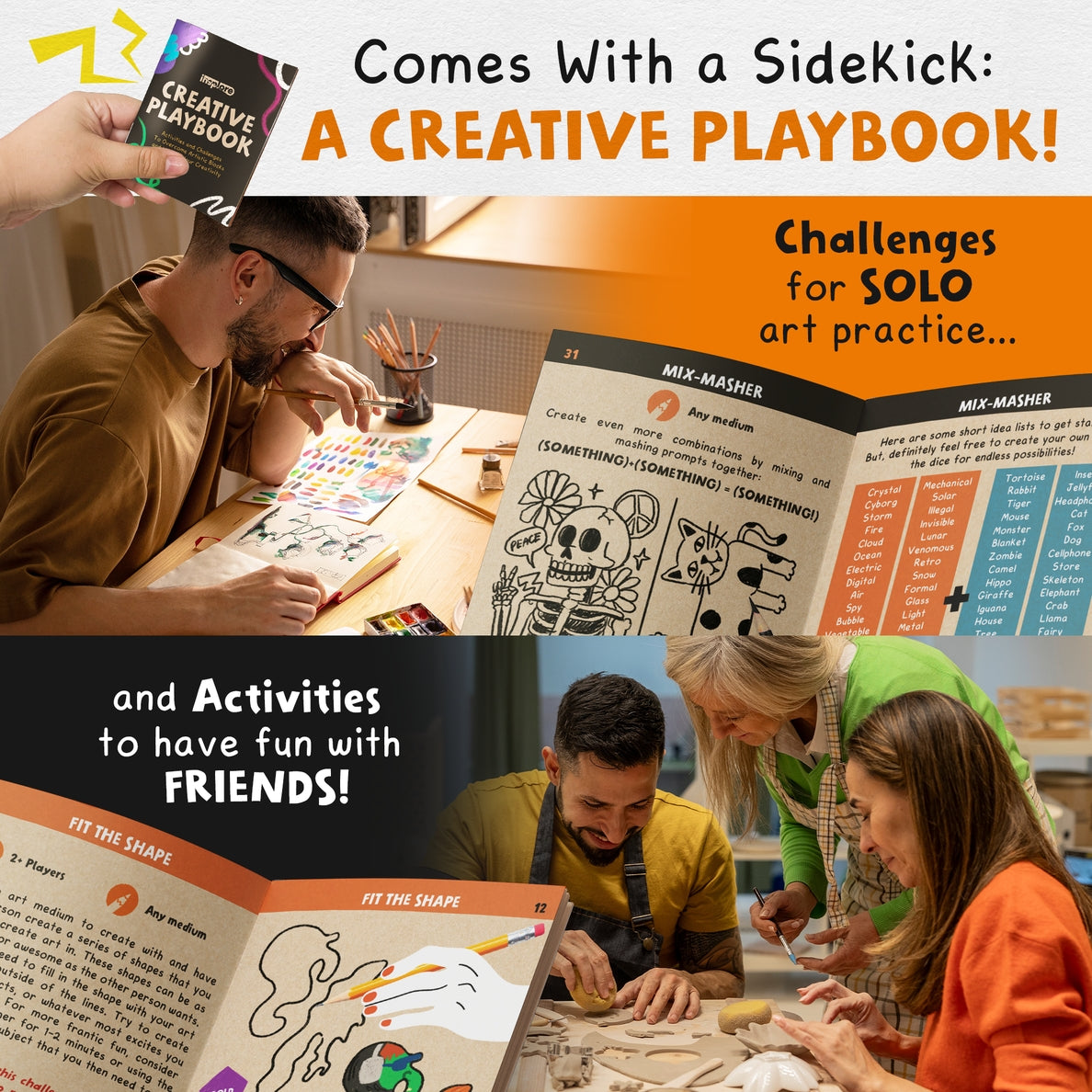 Art Dice comes with a creative playbook