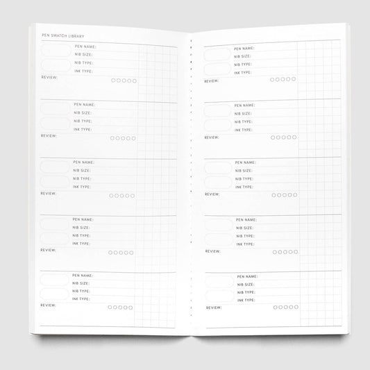 Interior pages of Cloth & Paper Pen Swatch notebook