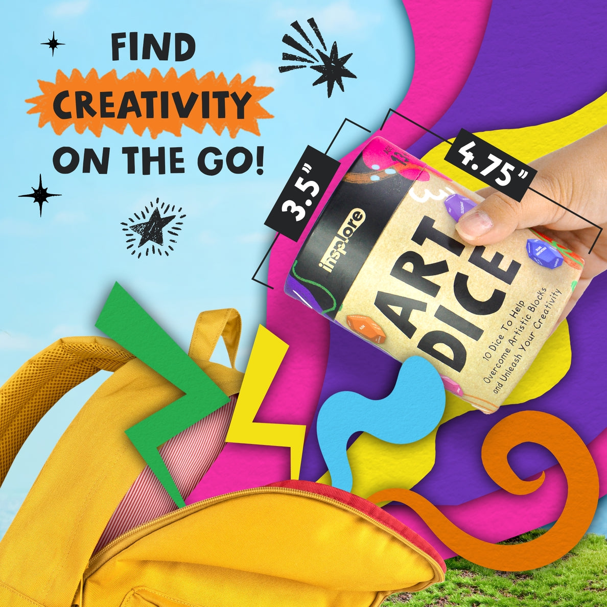 Art Dice travel well at 3.5" x 4.75"