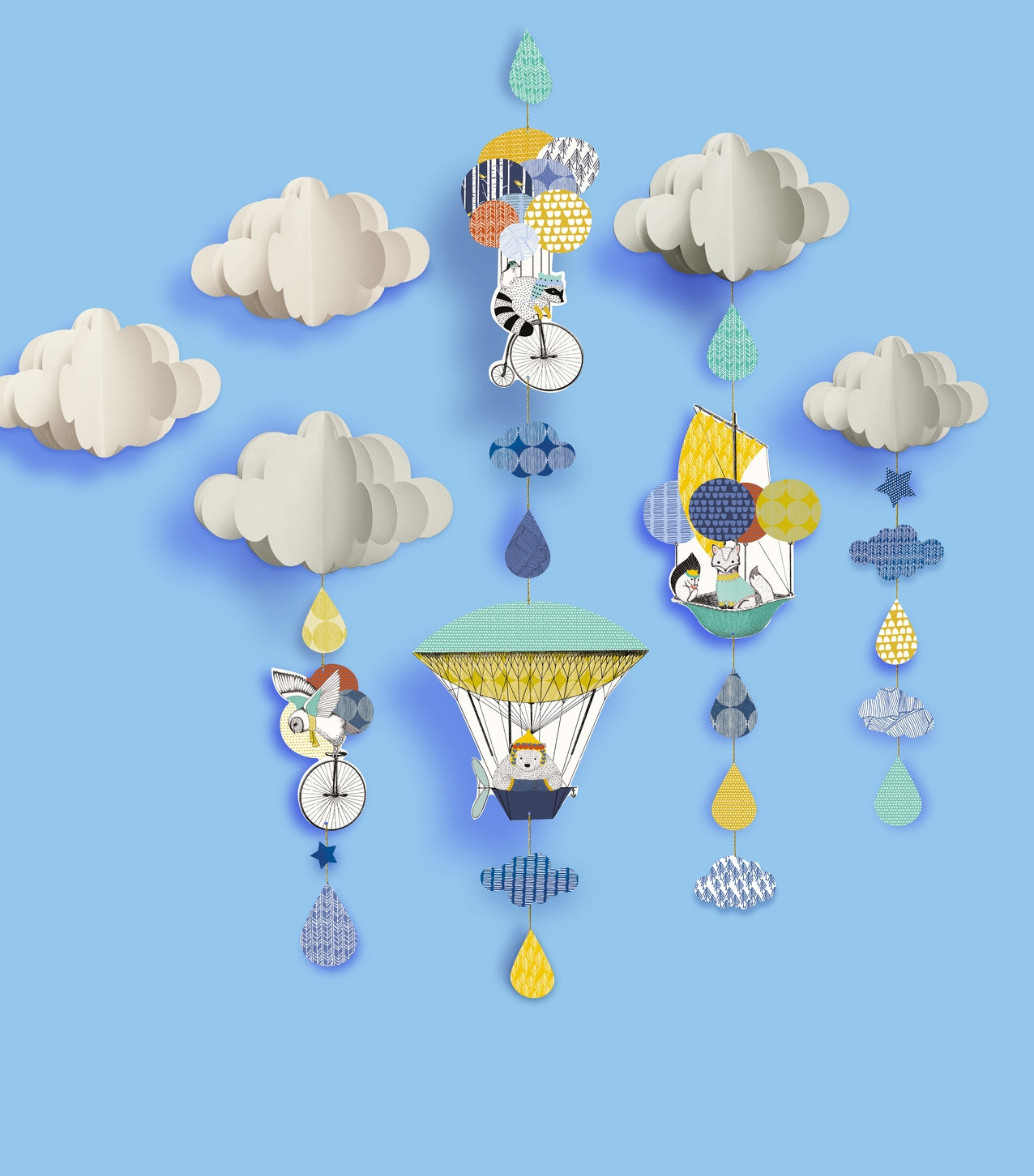 Example of the assembled Polar Expedition craft kit on a sky blue wall