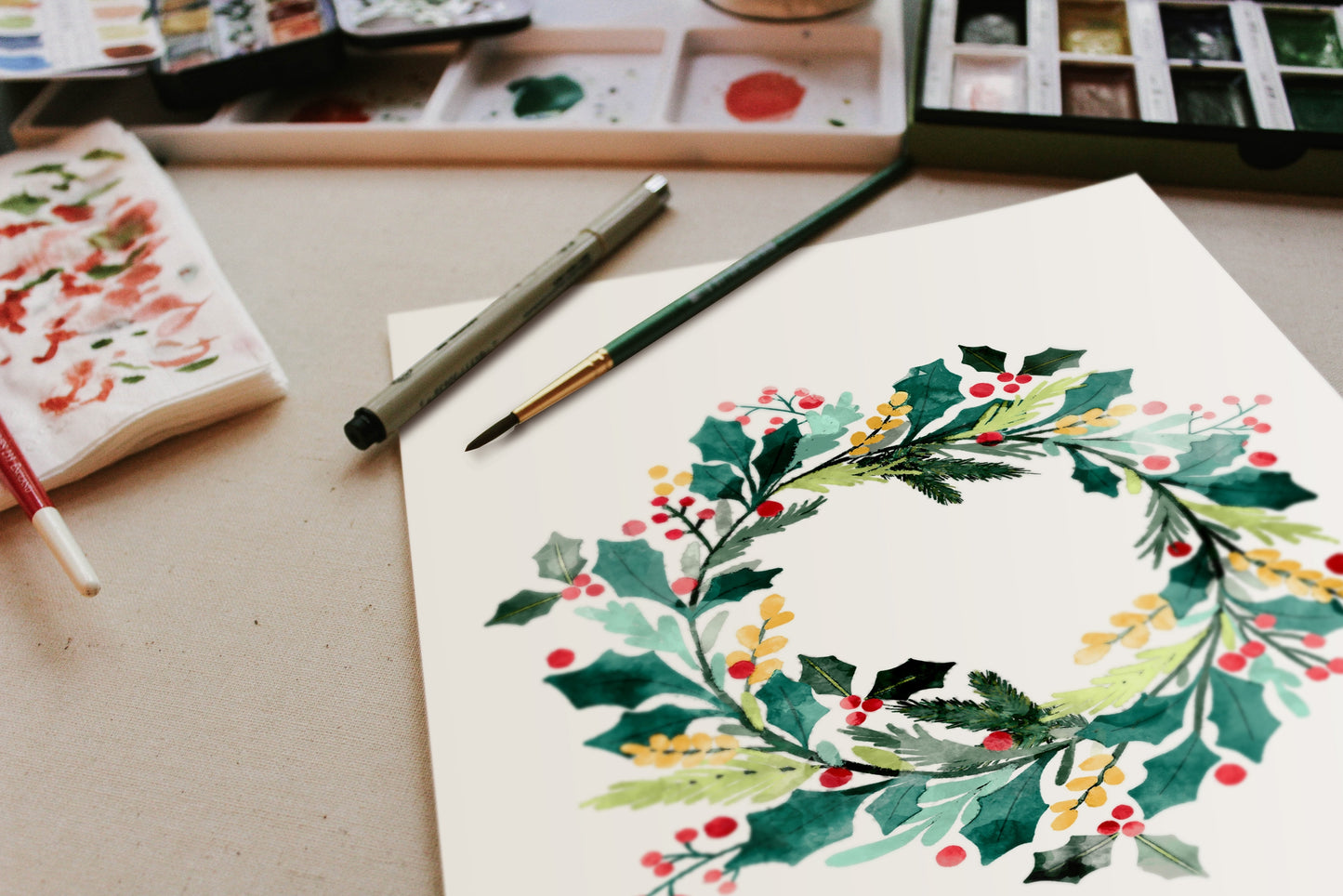 Holly Wreath Watercolor Kit