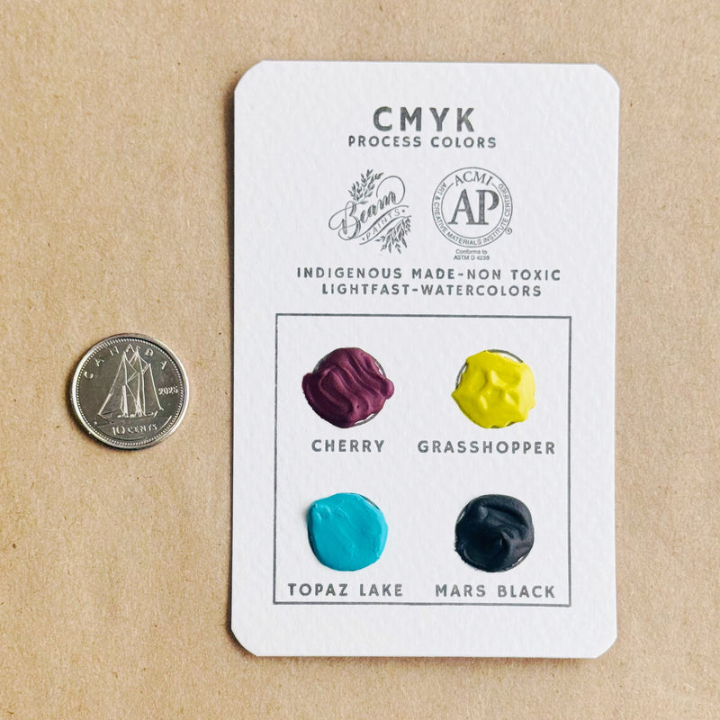 CMYK Beam Travel Card featuring colors: Cherry, Grasshopper, Topaz Lake, and Mars Black