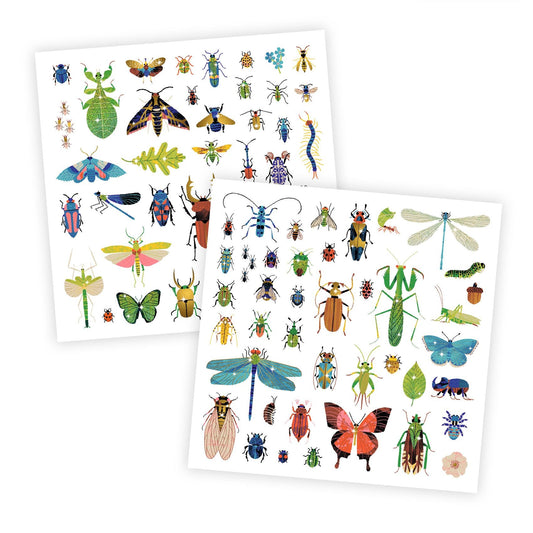 Image of the two sticker sheets included showing more than 50 shiny bug stickers