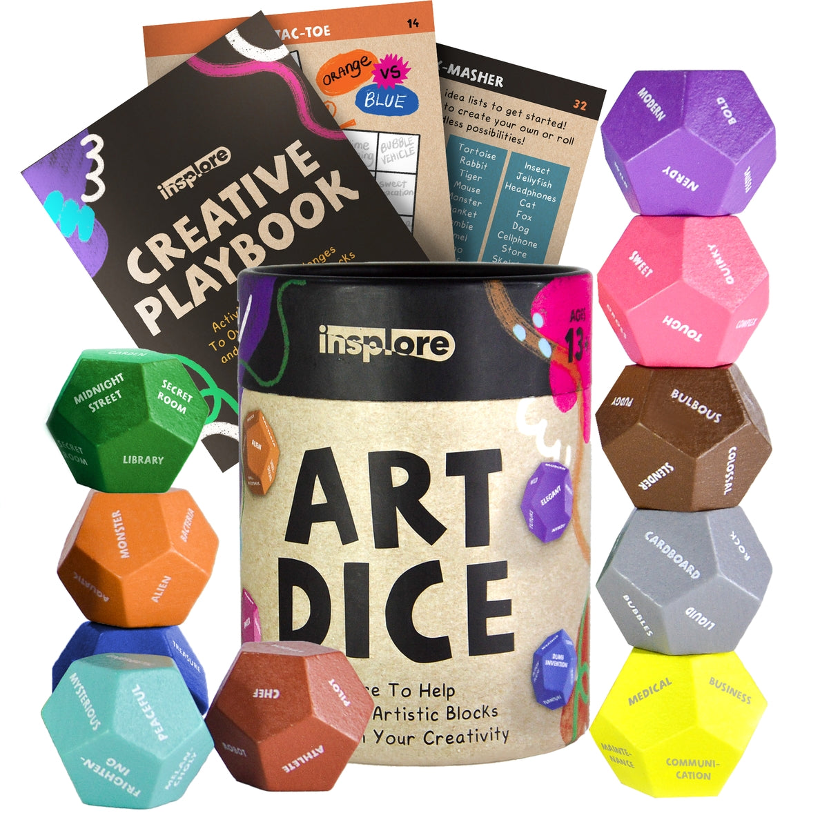 Art Dice, colorful 12 sided die set for drawing prompts