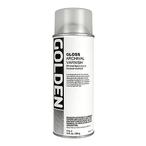 Archival spray-on acrylic varnish Golden brand.
