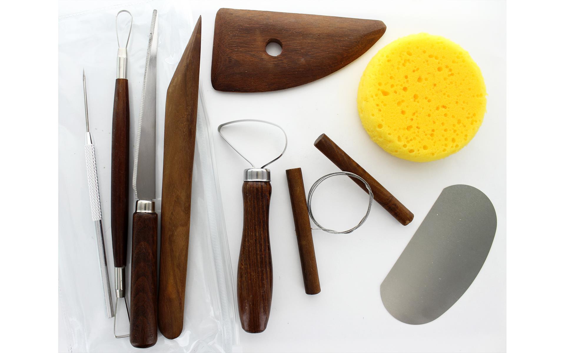Pro Art Stained Wood Handle Pottery Tool Kit with Fettling Knife 9 Piece Set - Odd Nodd Art Supply