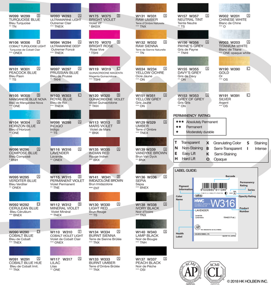 Holbein Artist Watercolor Color Chart - Odd Nodd Art Supply