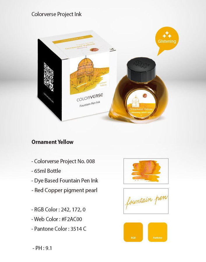 Colorverse Project Fountain Pen Ink Ornament Yellow Glistening - Odd Nodd Art Supply