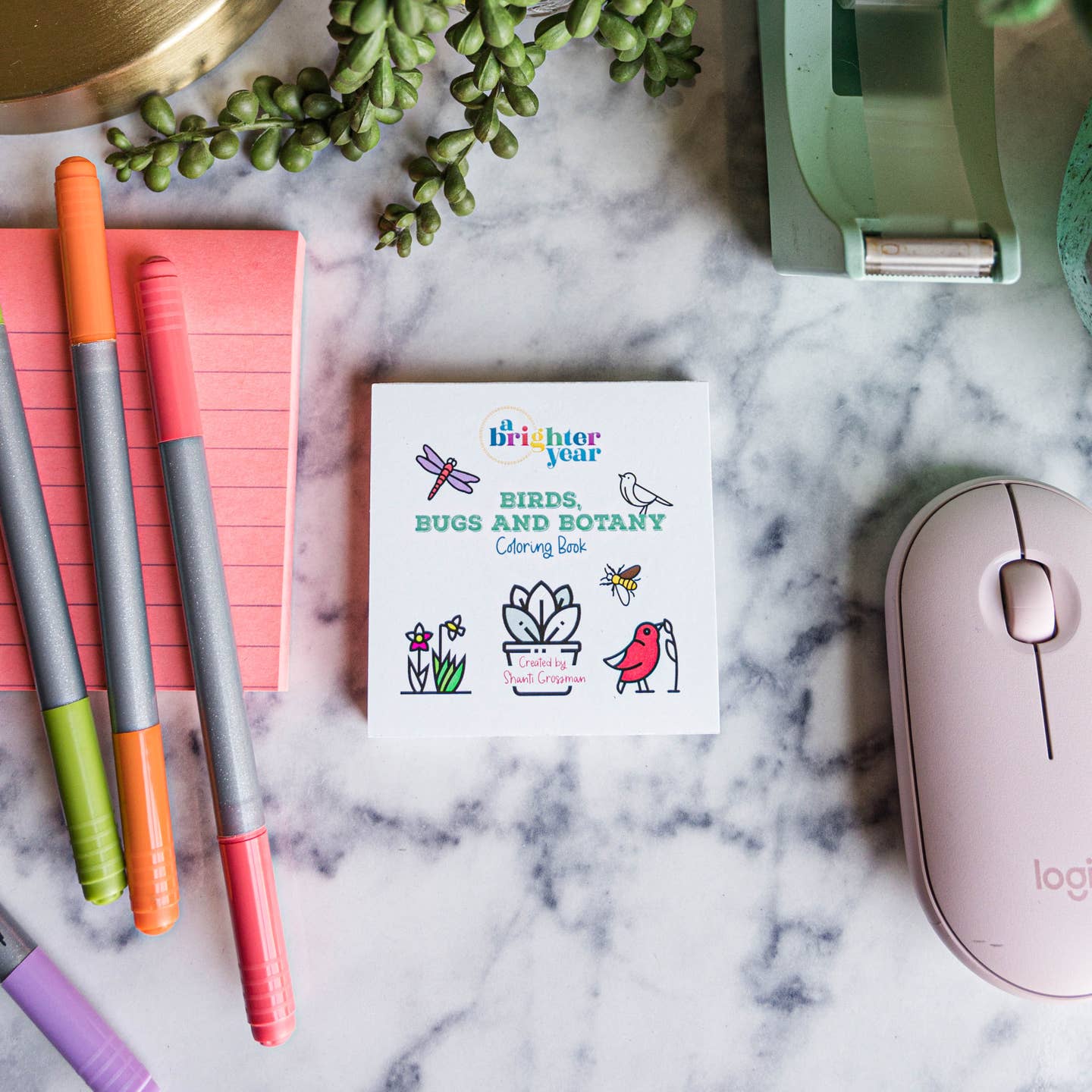 Mini Coloring Book - with small, simple images of bugs, birds, and plants
