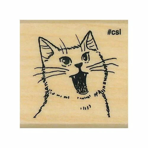 Open Mouth Cat Rubber Stamp