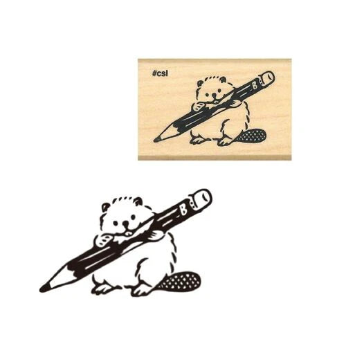 Beaver with Pencil Stamp