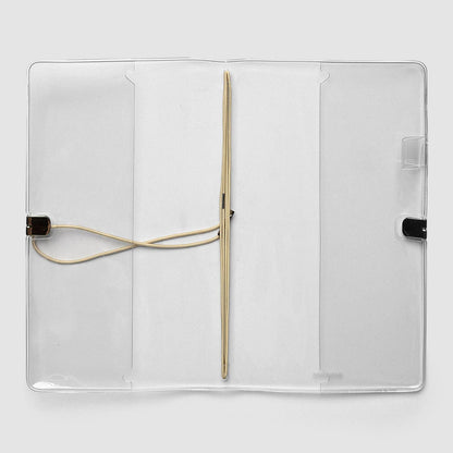 Cloth & Paper's A5 Slim clear vinyl cover show laying open flat on a white background