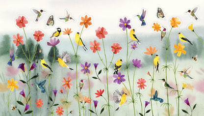 Large page layout of bird and flower stickers