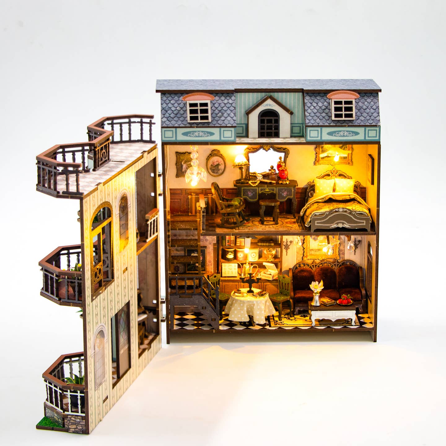 Interior of Marigold Manor book nook kit  - Odd Nodd Art Supply