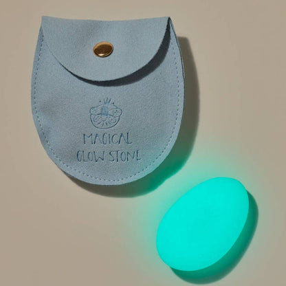 Glowing blue glow stone with carrying pouch