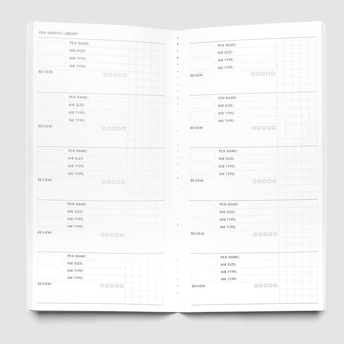 Interior pages of Cloth & Paper Pen Swatch notebook
