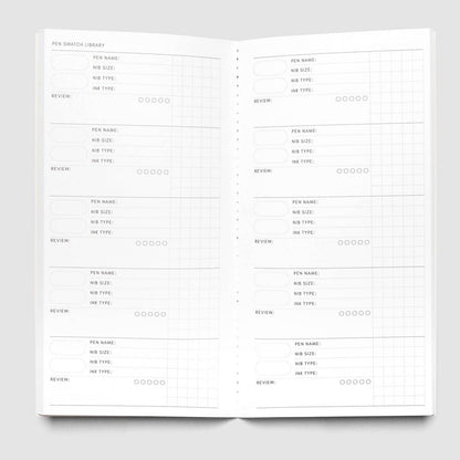 Interior pages of Cloth & Paper Pen Swatch notebook