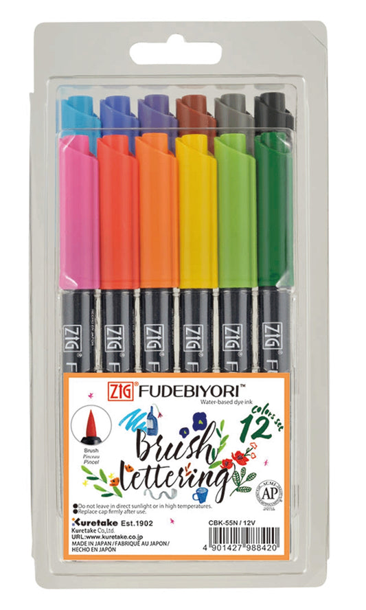 12 set Kuretake Zig Fudebiyori brush pen set - Odd Nodd Art Supply