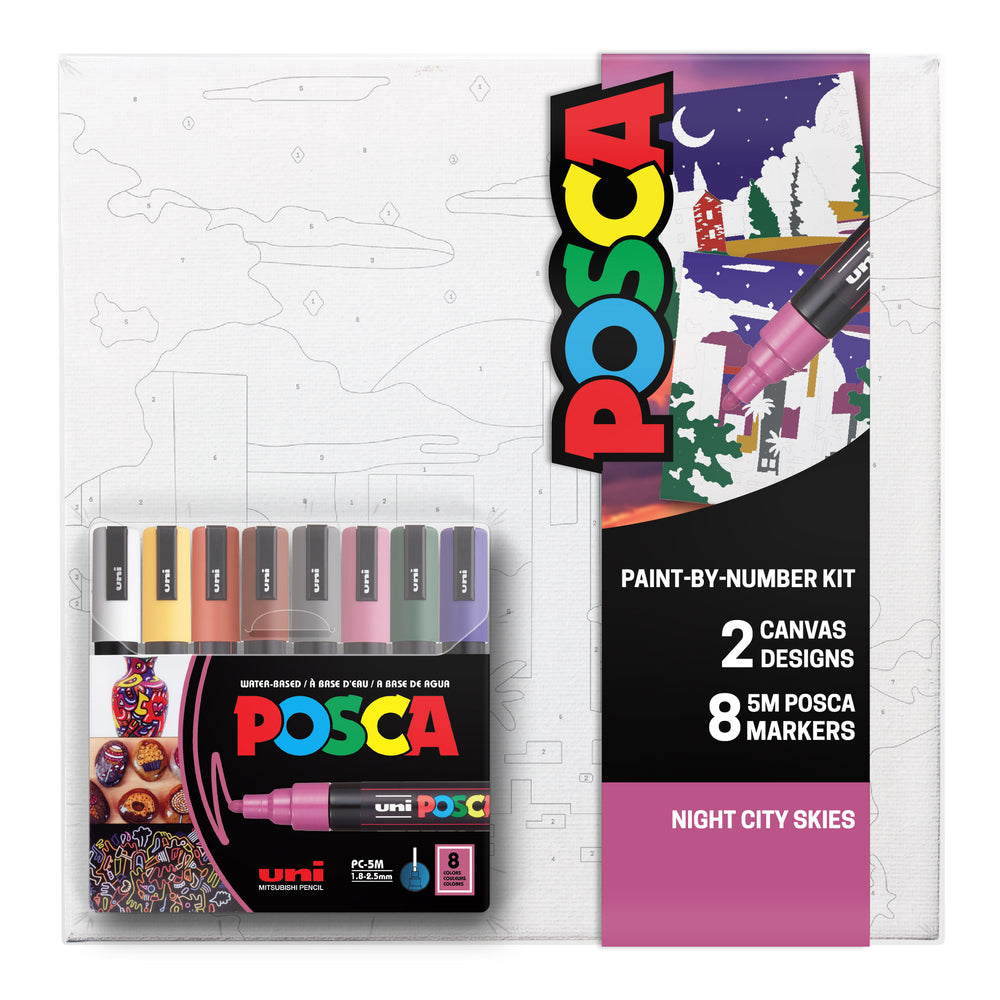 Night City POSCA Paint-By-Number Canvas Kit including Markers - Odd Nodd Art Supply