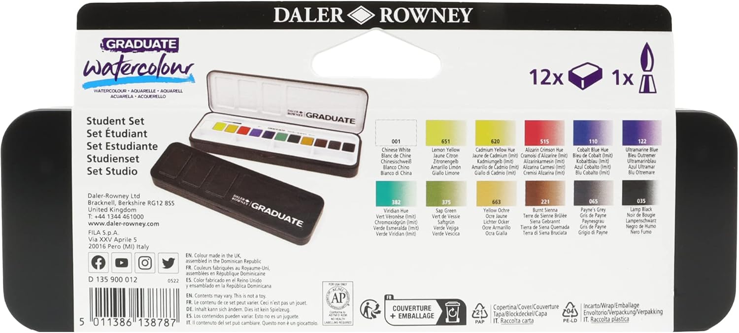 12 color Set Daler-Rowney Graduate Watercolour Paint Sets - Odd Nodd Art Supply