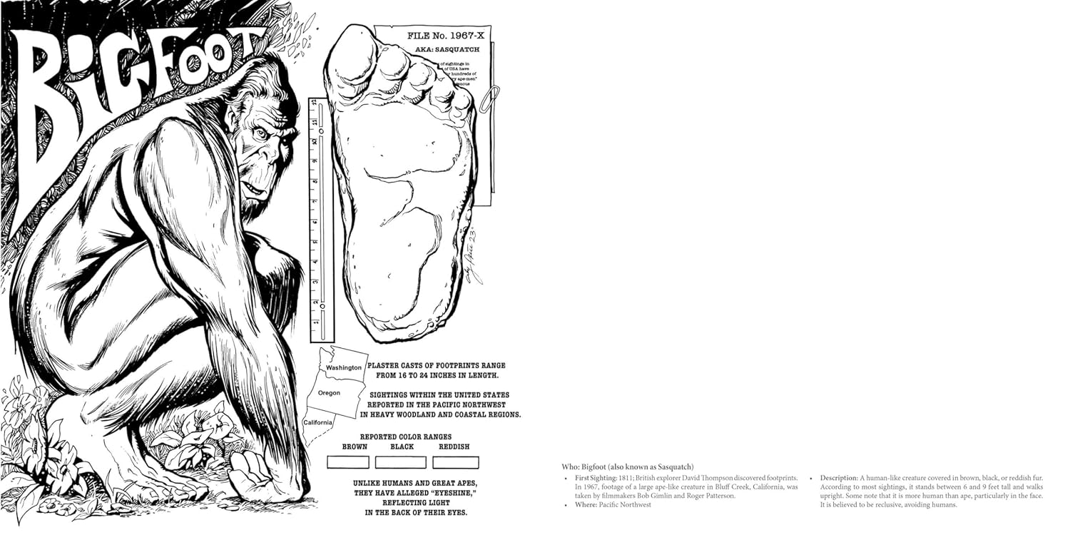 The Cryptid Creatures Coloring Book: From Bigfoot and Mothman to the Chupacabra, Color the World's Most Mysterious Monsters