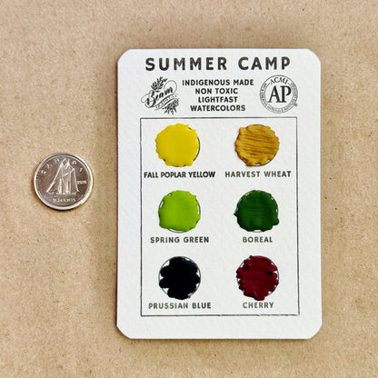 Summer Camp Beam Travel Card featuring colors: Fall Poplar Yellow, Harvest Wheat, Spring Green, Boreal, Prussian Blue, and Cherry