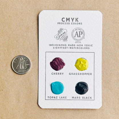 CMYK Beam Travel Card featuring colors: Cherry, Grasshopper, Topaz Lake, and Mars Black