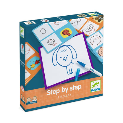 box showing the steps of how to draw a dog starting with the numeral zero