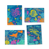 possible completed underwater scenes showing the various ways you can arrange the stencils and color in the cyanotype patterns