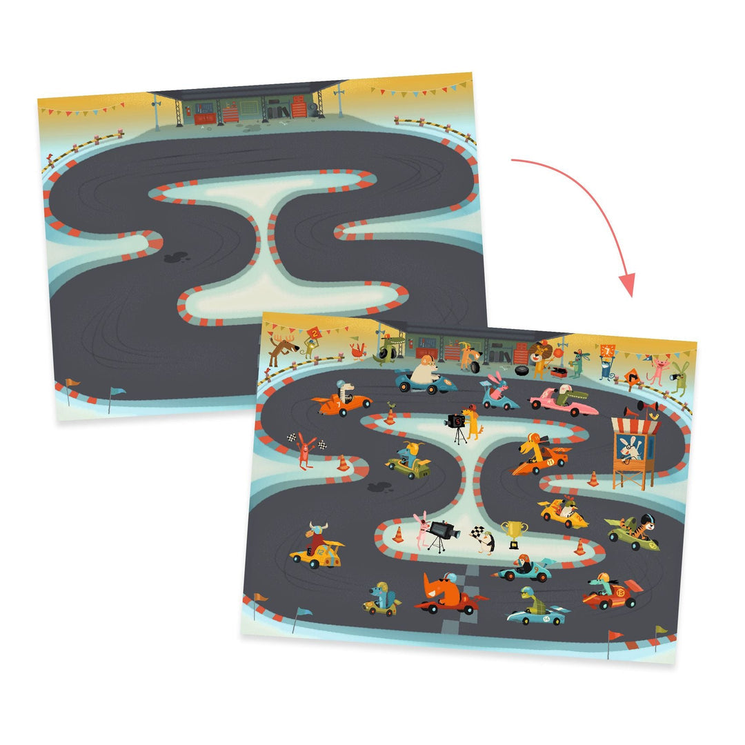 Road scene before and after rub-on transfers