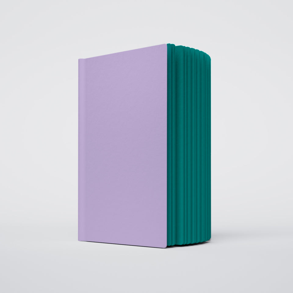 Uglybook in No 1 Lilith with a lavender cover and deep teal pages