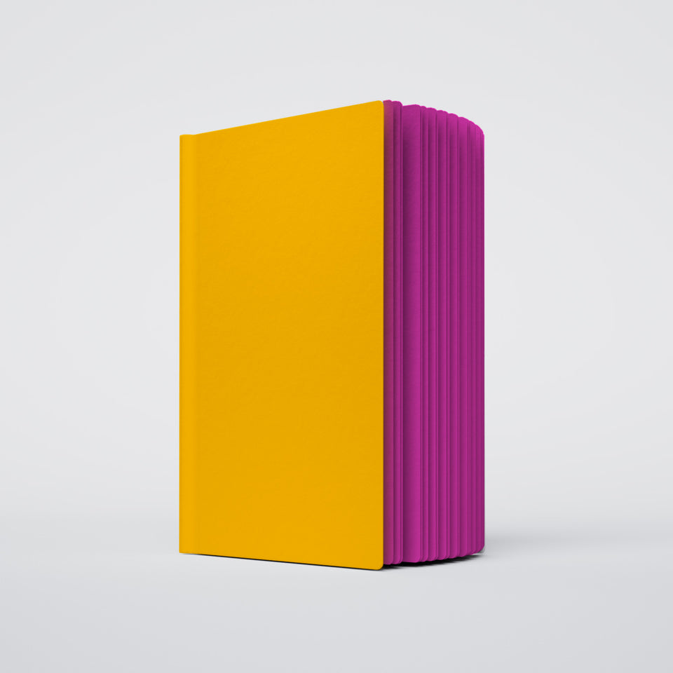 Uglybook in No 1 Lunchbox with a schoolbus yellow cover and magenta pages