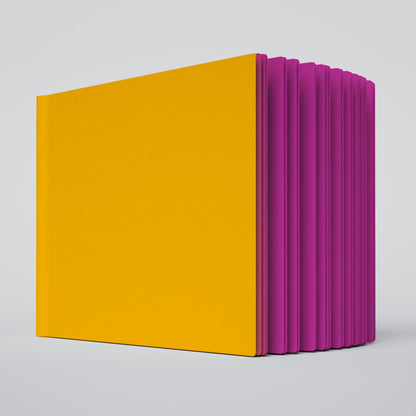 Uglybook in No 2 Lunchbox with a schoolbus yellow cover and magenta pages