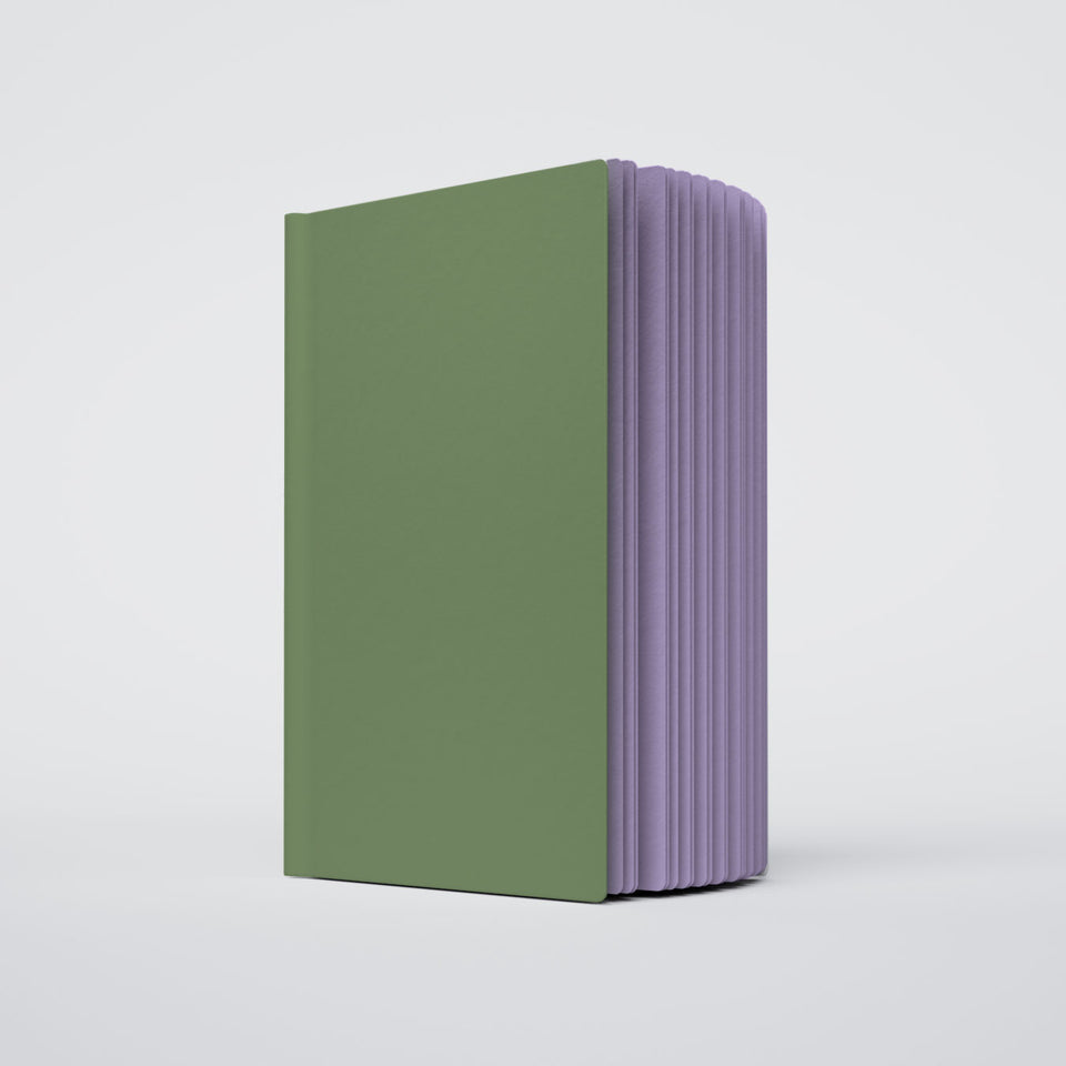 Uglybook in No 1 Tennis Elbow with a sage green cover and lavender pages
