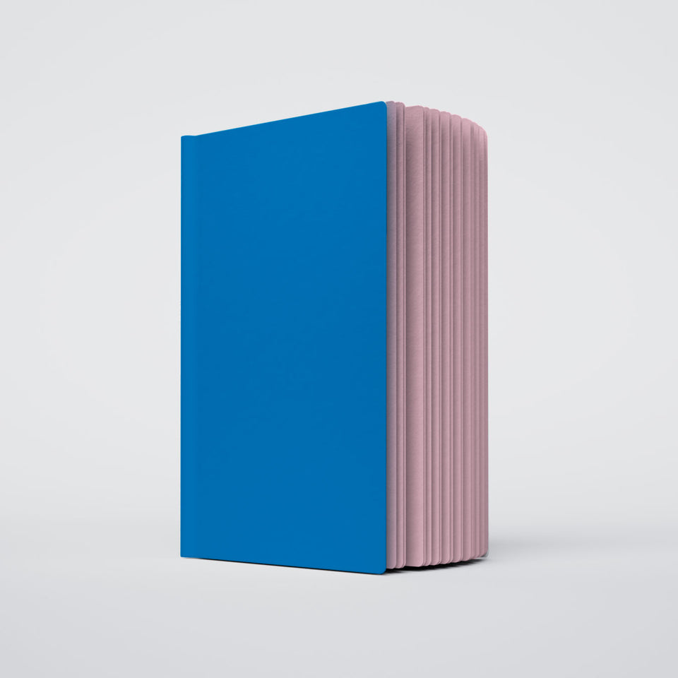 Uglybook in No 1 Pluto with a bright blue cover and soft lavender pages