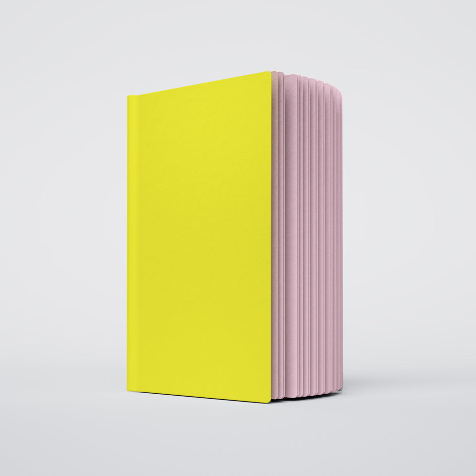 Uglybook in No 1 Chick with a bright yellow cover and soft lavender pages