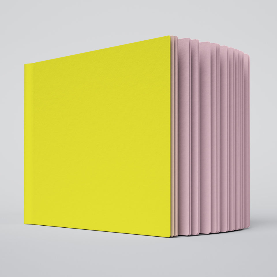 Uglybook in No 2 Chick with a bright yellow cover and soft lavender pages