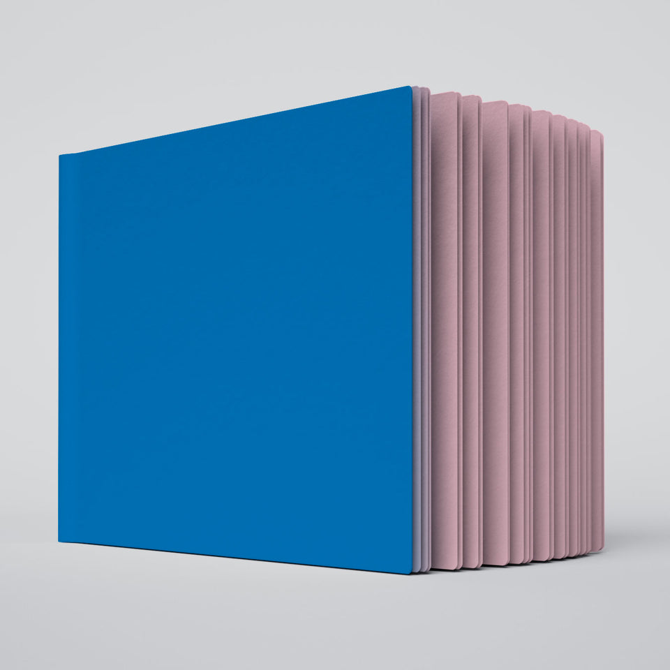 Uglybook in No 2 Pluto with a bright blue cover and soft lavender pages