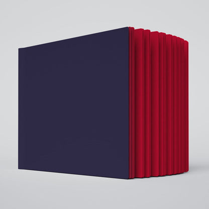 partially open ugly book with deep purple cover and dark red pages