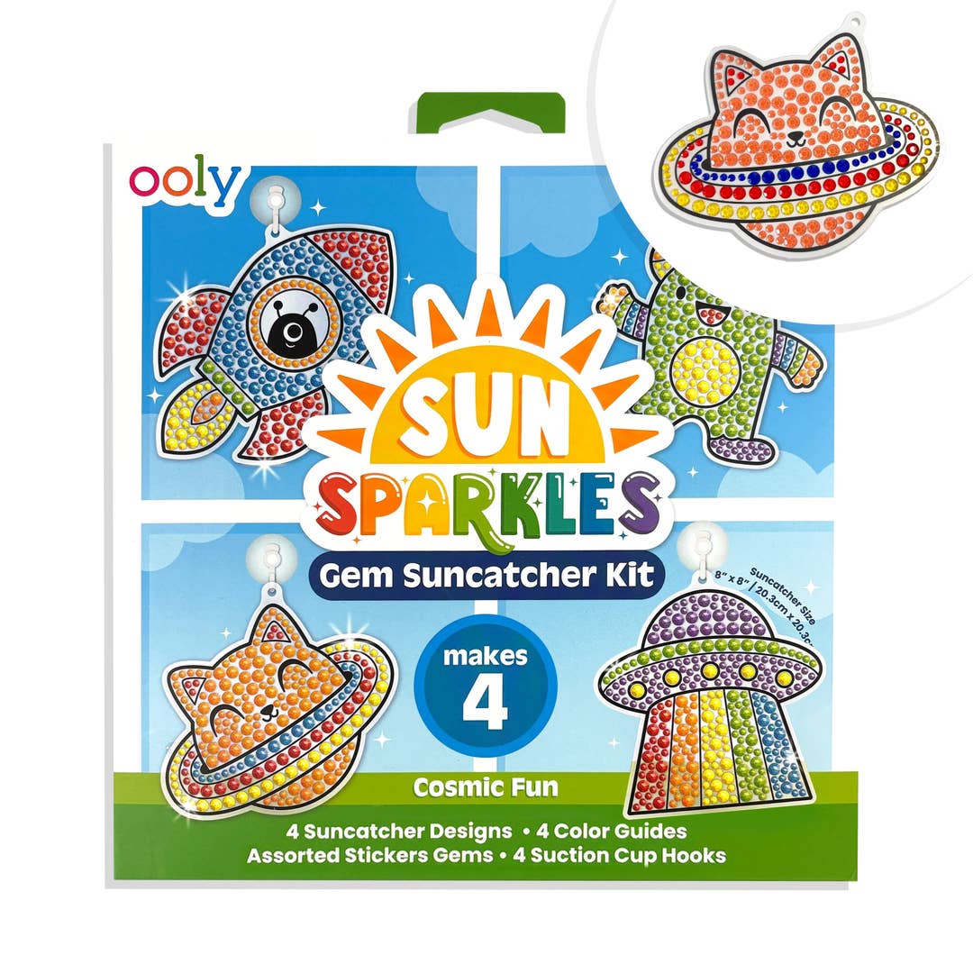 Sun Sparkles Gem Suncatcher Kit packaging with colorful designs and 'ooly' branding.