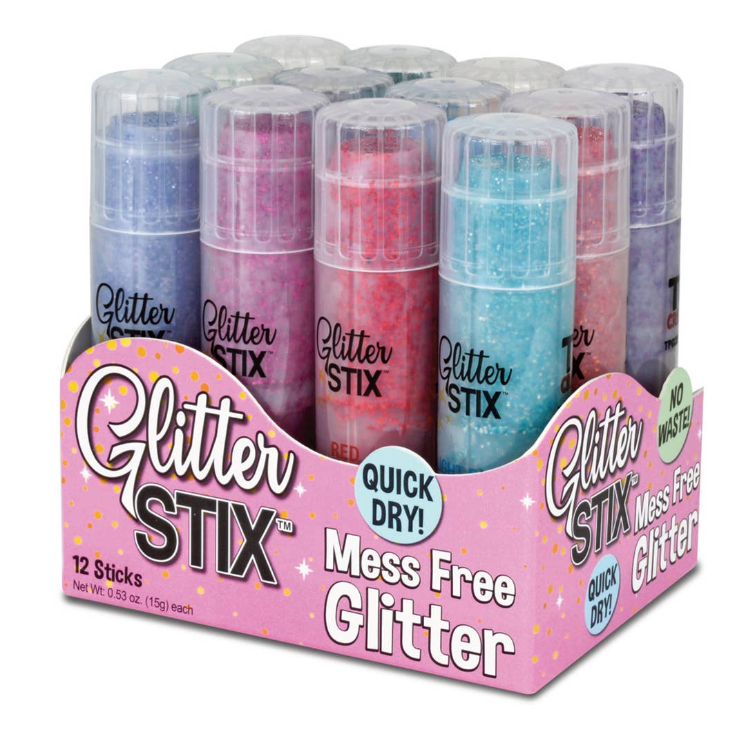 glitter tempera paint sticks in sparkly jewel tones in a stand up box