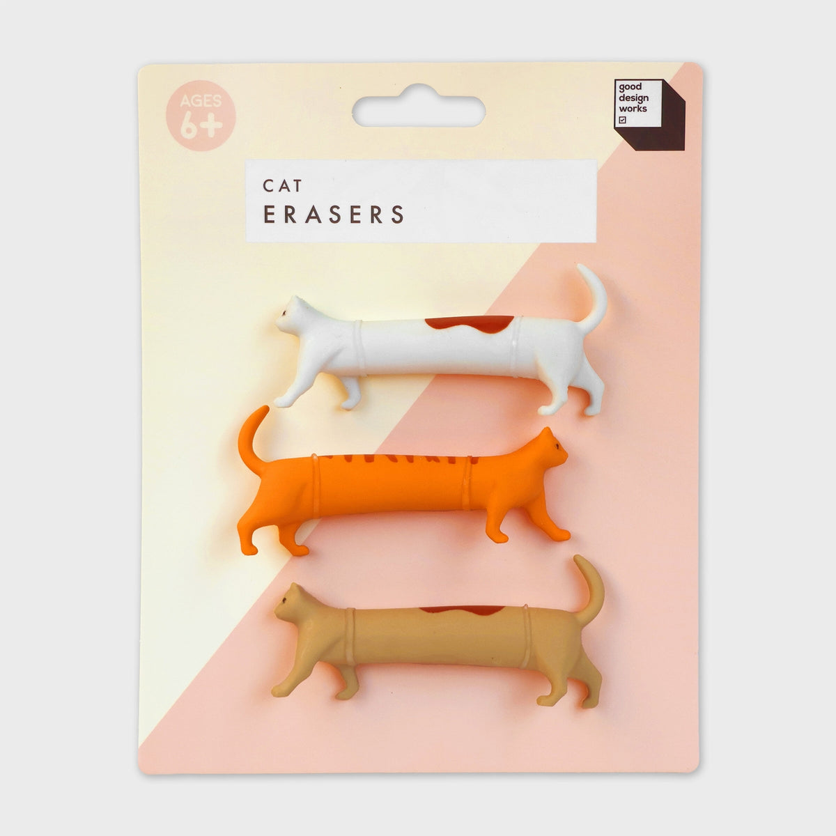 Retail packaging for set of three Cat erasers