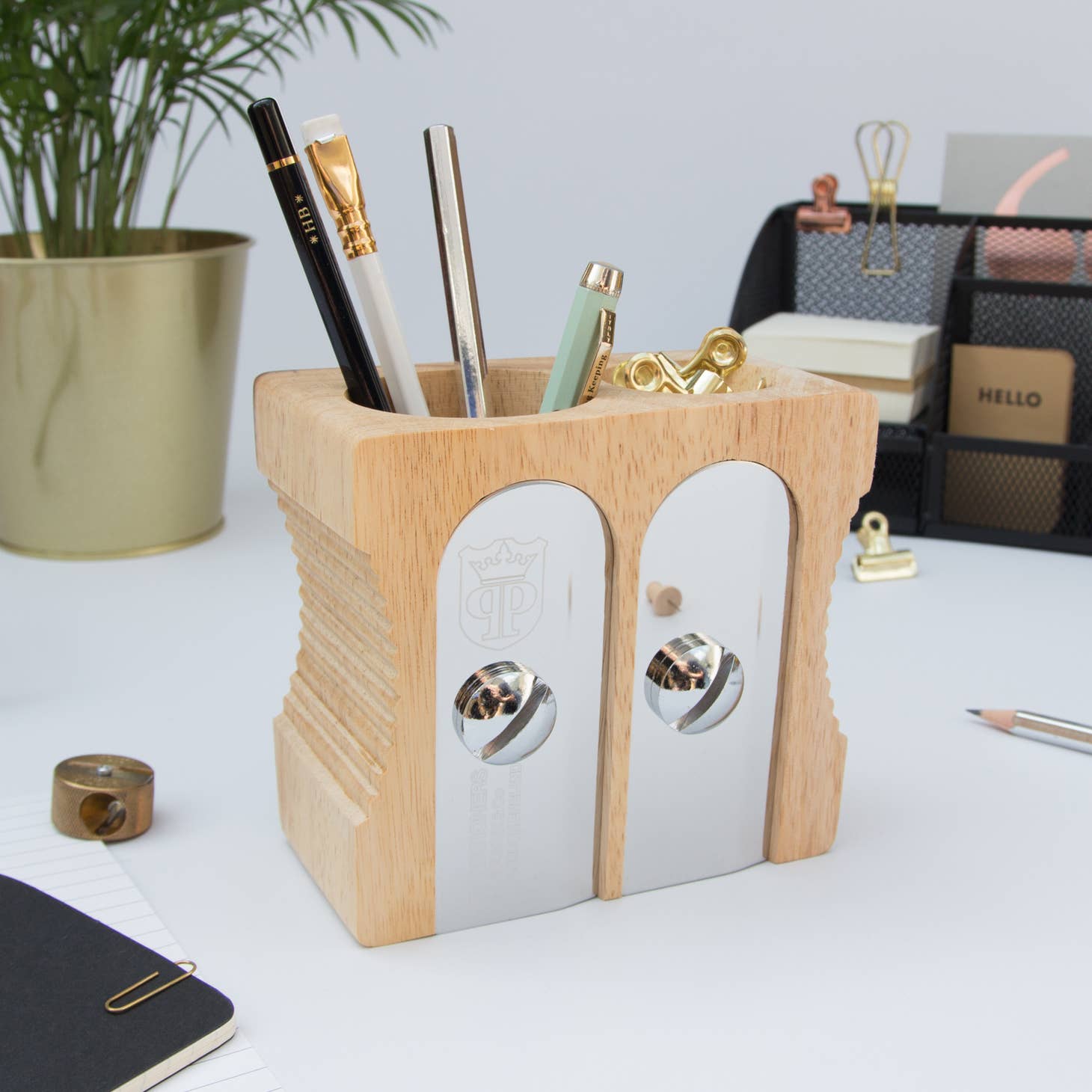 Natural Double Sharpener Desk Tidy Pencil Holder - Odd Nodd Art Supply