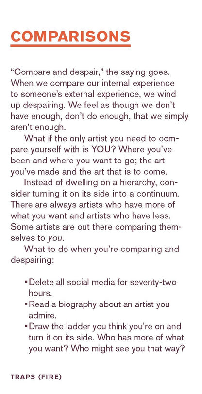 Text on a white background with red and black text discussing comparisons and despair in the context of art and personal experiences.