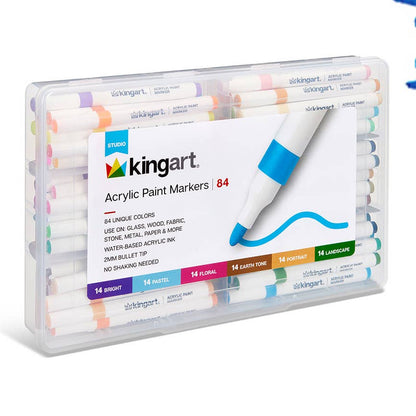 kingart bullet tip acrylic marker set of 84 colors in clear plastic carrying case